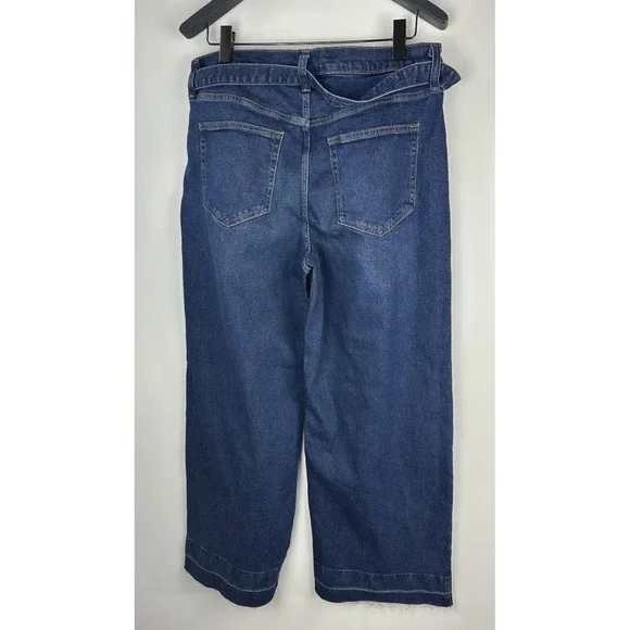 NWT GAP High Rise Stride Belted Wide Leg Jeans Raw Hem Dark Wash Plus Size 34 18 - Picture 8 of 11